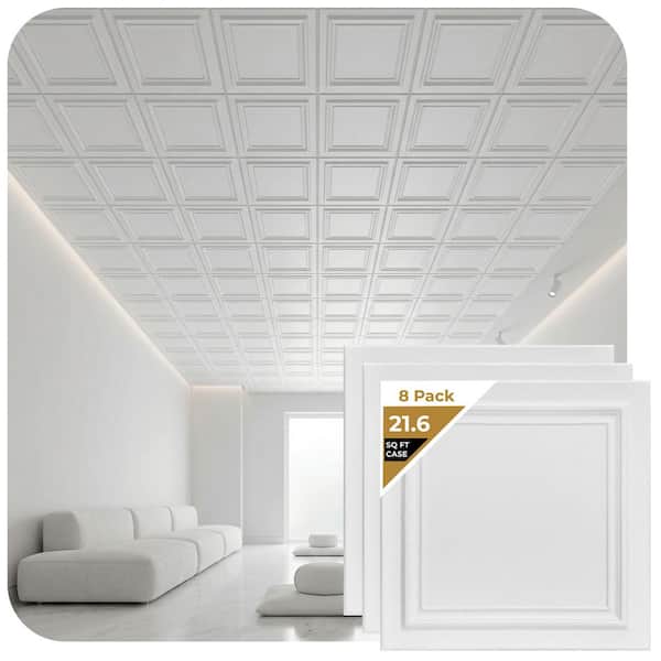 Line Art 1.6 ft. x 1.6 ft. Glue Up Foam Ceiling Tile in Plain White (21.6 sq. ft./case)