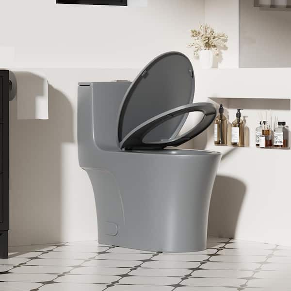 15-1/8 in. 1.1/1.6 GPF Dual Flush Elongated Standard Modern 1-Piece Toilet in Light Grey with Soft-Close Seat