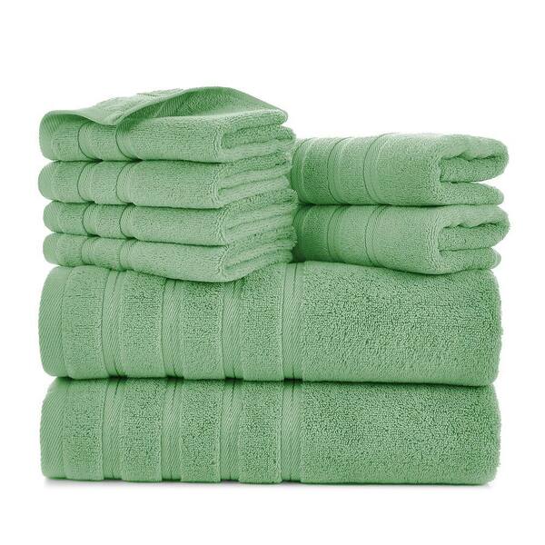 Hotel Collection 8 Piece Green Cotton Bath Towel Set-Soft & Absorbent Bathroom Towels