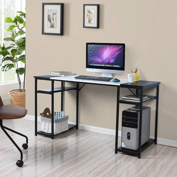 Homy Casa Dembe 55 in. Rectangular Black White Wood Computer Writing ...