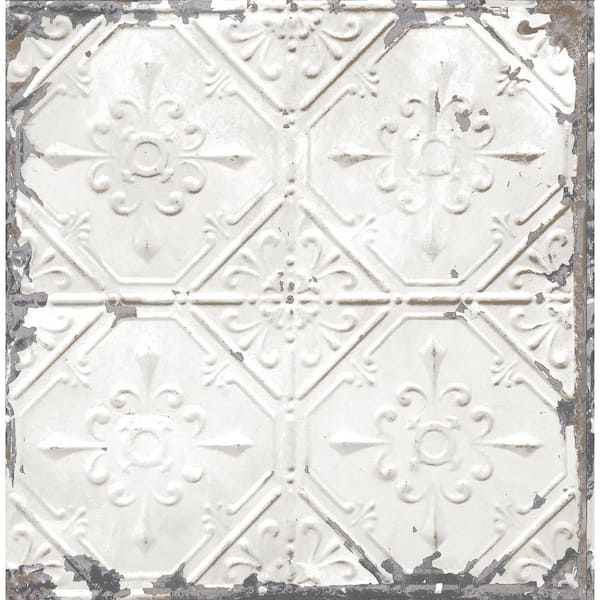 A-Street Prints Donahue White Tin Ceiling White Wallpaper Sample