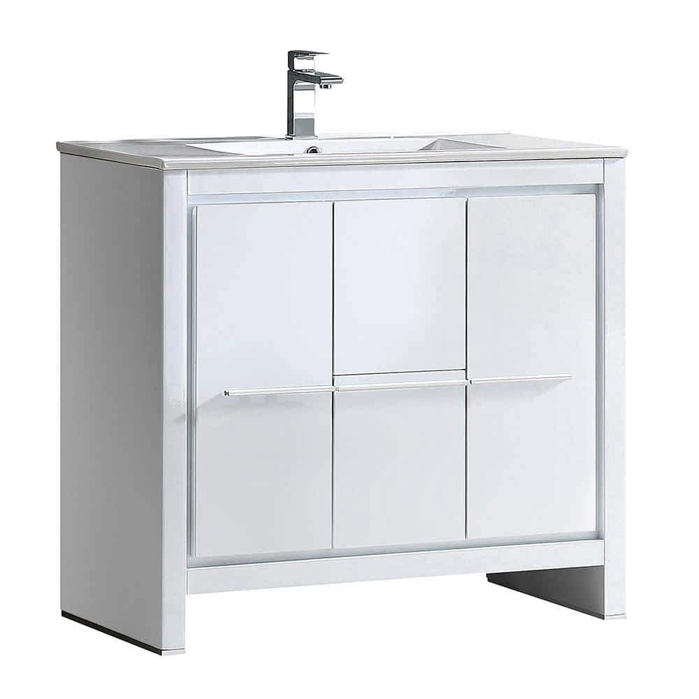 Allier 36" White Modern Plywood Vanity with Integrated Ceramic Sink