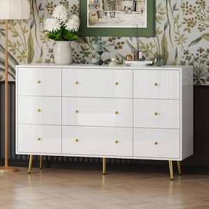 White Mirror Finished Wooden 9-Drawer 55.1 in Width, Dresser, Chest of Drawers, Modern European Style