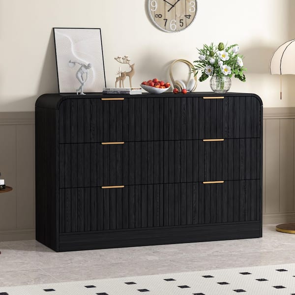 47.3 in. W Black 6-Drawer Chest of Drawer Dressers with Metal Handles, MDF and Particle Board Storage Cabinet