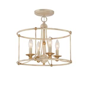 Westchester County 4-Light Farm House White with Gilded Gold Leaf Semi Flush