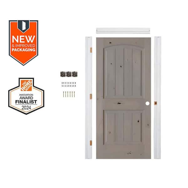 Krosswood Doors Assembly Required 28 in. x 80 in. Knotty Alder Left-Hand TopArch VG Grey Stain Single Interior Door Kit w/Separate Jamb