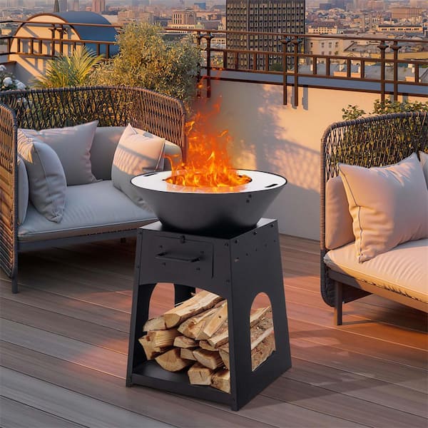 24 in. Heavy-Duty Metal Wood, Coal, or Pellets Outdoor Living Fire Pit in Black