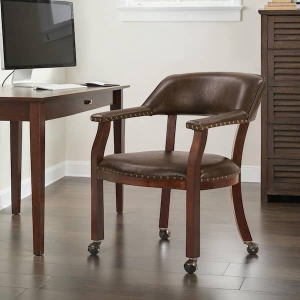 Take a Seat Dillon Rustic Brown Vegan Leather Arm Chair with Wheels