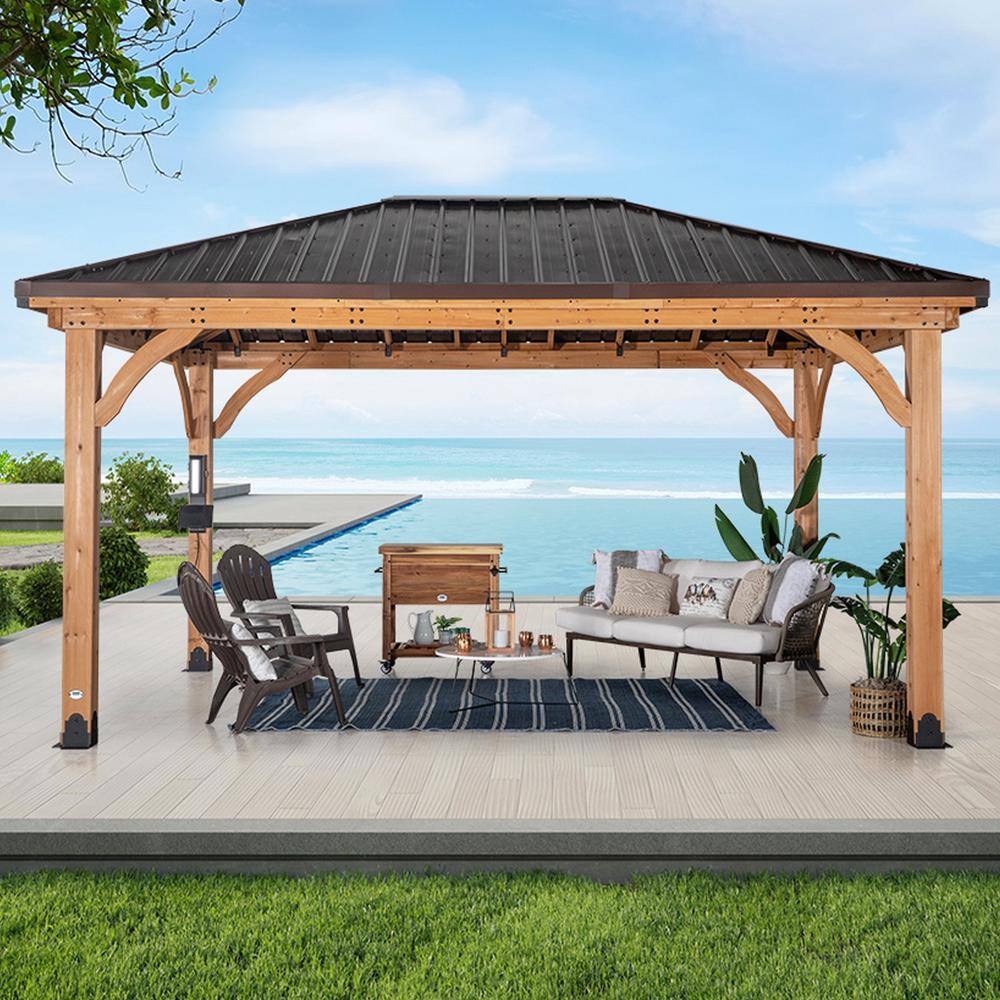 Barrington 16x12 Cedar Wood and Steel Roof Gazebo