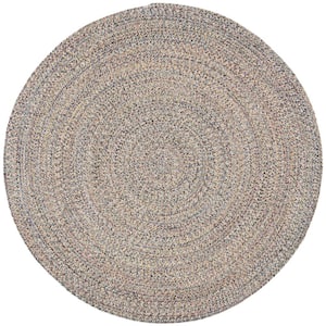 Braided Blue/Ivory 7 ft. x 7 ft. Chevron Striped Round Area Rug
