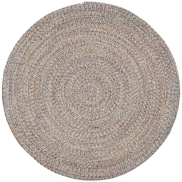 SAFAVIEH Braided Blue/Ivory 7 ft. x 7 ft. Chevron Striped Round Area Rug