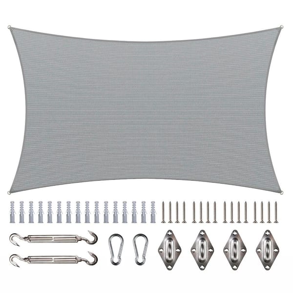 10 ft. x 20 ft. Rectangle Sun Shade Sail with Hardware Kit and Rope-Gray