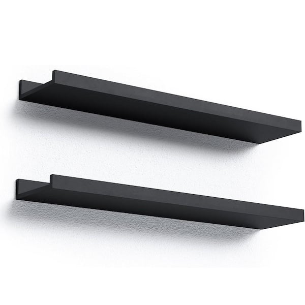 Unbranded 23.6 in. W x 5.3 in. D Black Floating Shelves Decorative Wall Shelf (Set of 2)