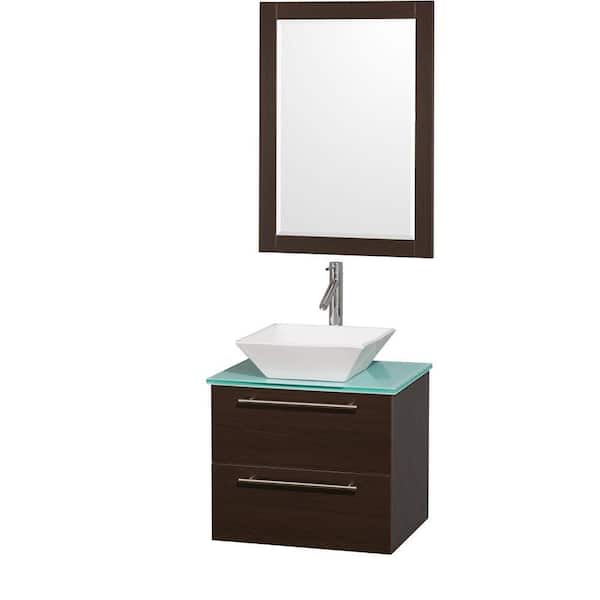 Wyndham Collection Amare 24 in. Vanity in Espresso with Glass Vanity Top in Aqua and Porcelain Sink