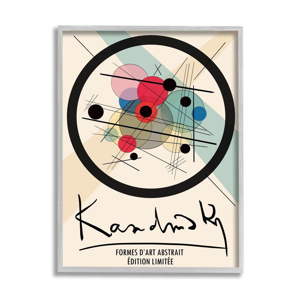 Stupell Industries Kandinsky Traditional Abstract Circles Patchwork Lines by Ros Ruseva Framed Abstract Wall Art Print 24 in. x 30 in., Beige -  af-234_gff24x30