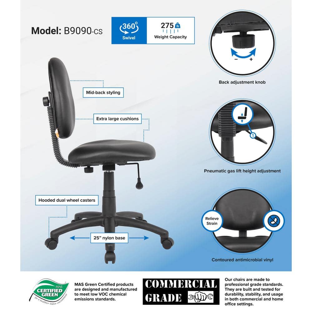 ErgoFlex Diamond Black Caressoft Armless Task Chair
