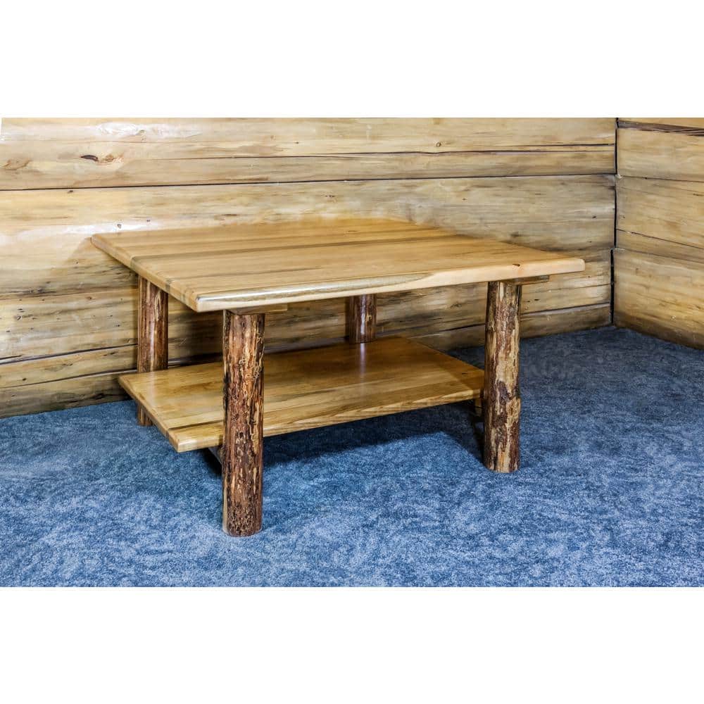 Montana 32" Pine Wood Square Cocktail Table with Shelf