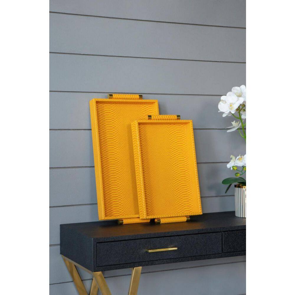 A & B Home Orinoco Faux Leather Decorative Trays Yellow (Set of 2