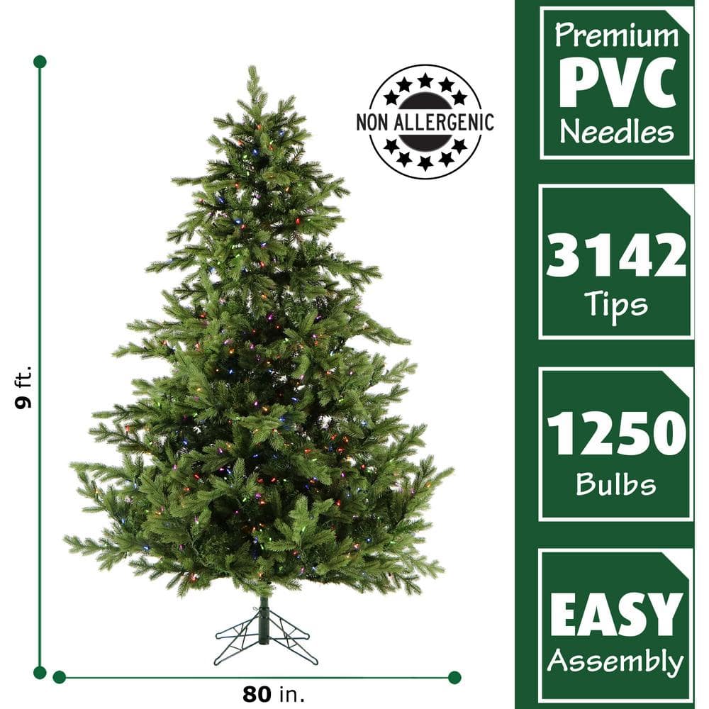 9-Ft Woodside Pine Artificial Christmas Tree with Multicolor LED Lights