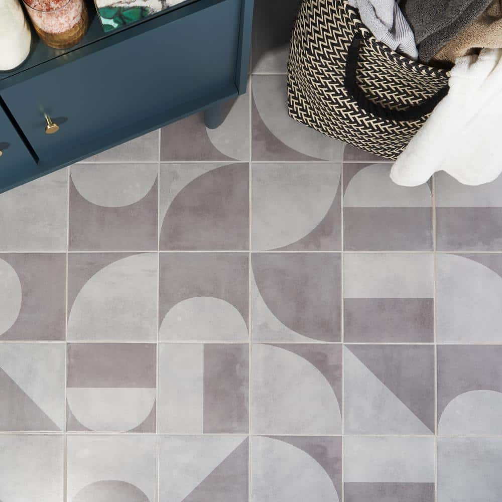 Quincy 8x8 Gray Porcelain Geometric Floor and Wall Tile