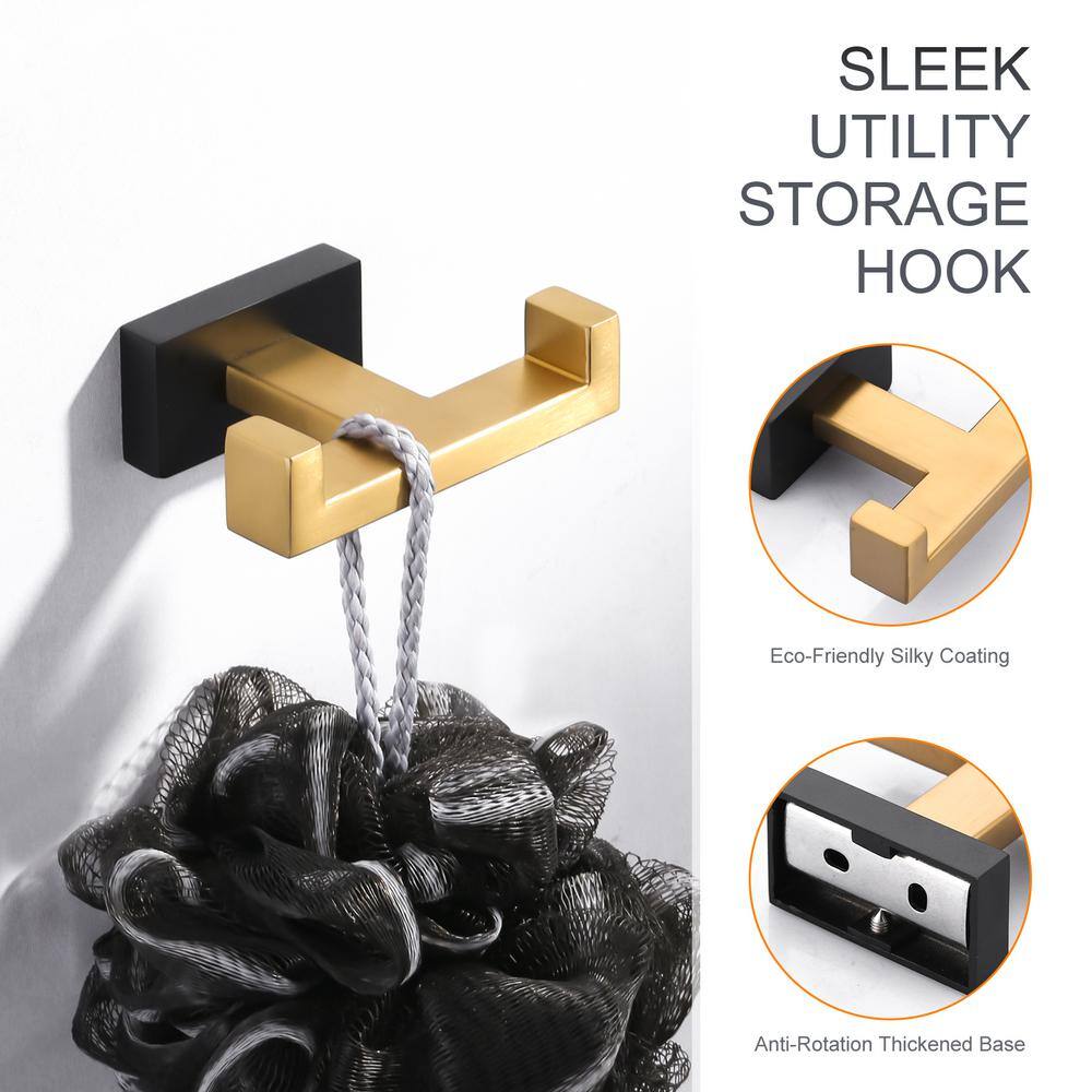 Matte Black and Gold Stainless Steel Double Towel Hook
