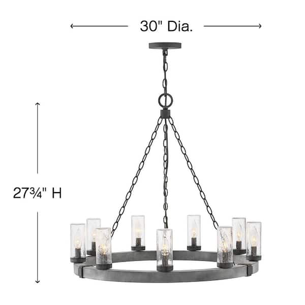 HINKLEY - Sawyer Large 9-Light Aged Zinc Outdoor Hanging Chandelier