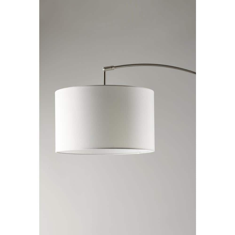 Modern White Arc Floor Lamp with Adjustable Head and Brushed Steel Accents