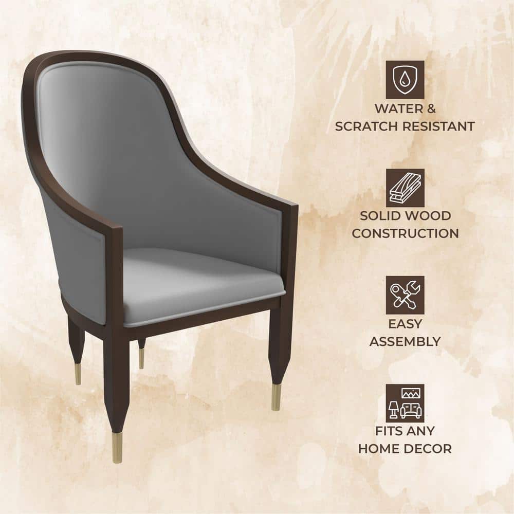 Light Grey Leather Upholstered Arm Chair with Wood Frame