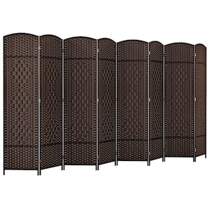 8-Panel Room Divider 6 ft. Tall Folding Privacy Screen with Solid Wood Frame Brown