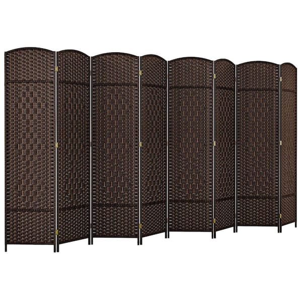 8-Panel Room Divider 6 ft. Tall Folding Privacy Screen with Solid Wood Frame Brown