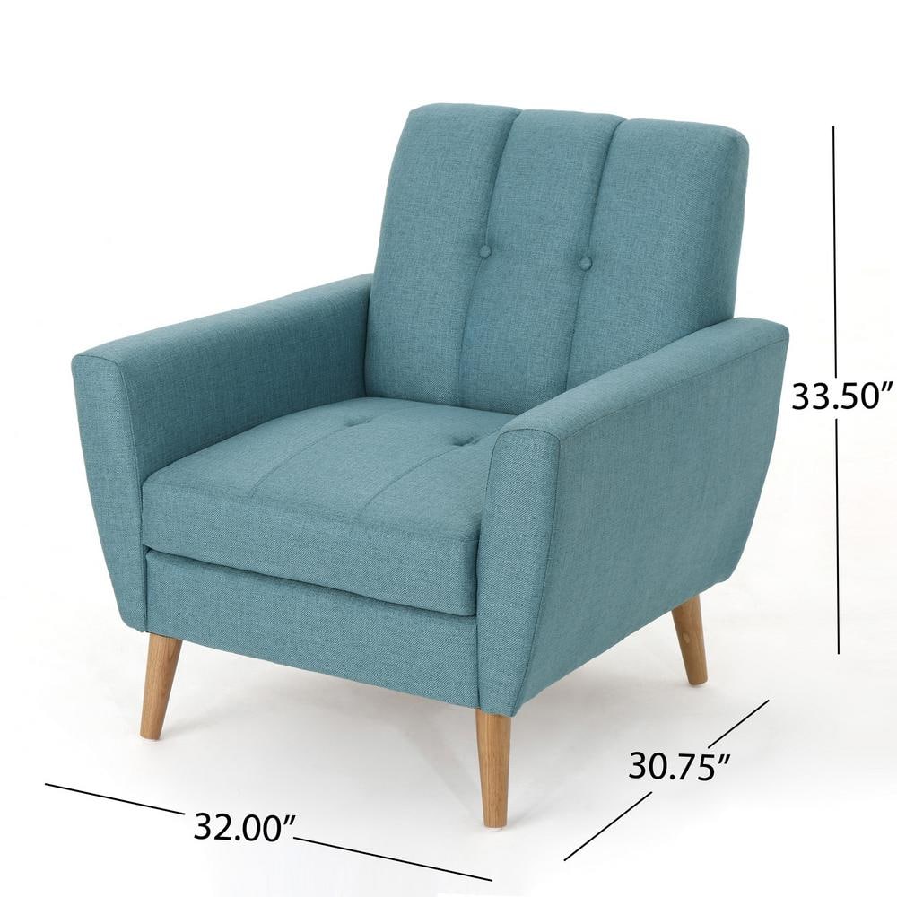 Mid-Century Blue Fabric Club Chair with Rubberwood Legs