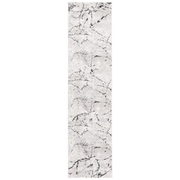 Hanna 2 ft. x 8 ft. Gray/Ivory Dark Gray Abstract Marble Runner Rug