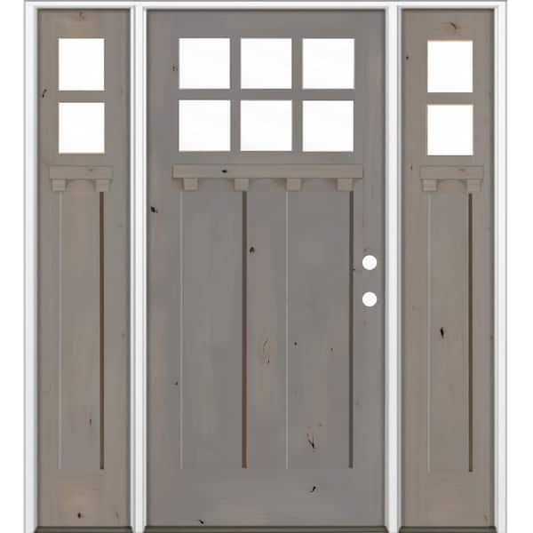 64 in. x 80 in. Knotty Alder Left-Hand/Inswing 6 Lite Clear Glass Weathered Gray Stain Wood Prehung Front Door w/ DSL DS