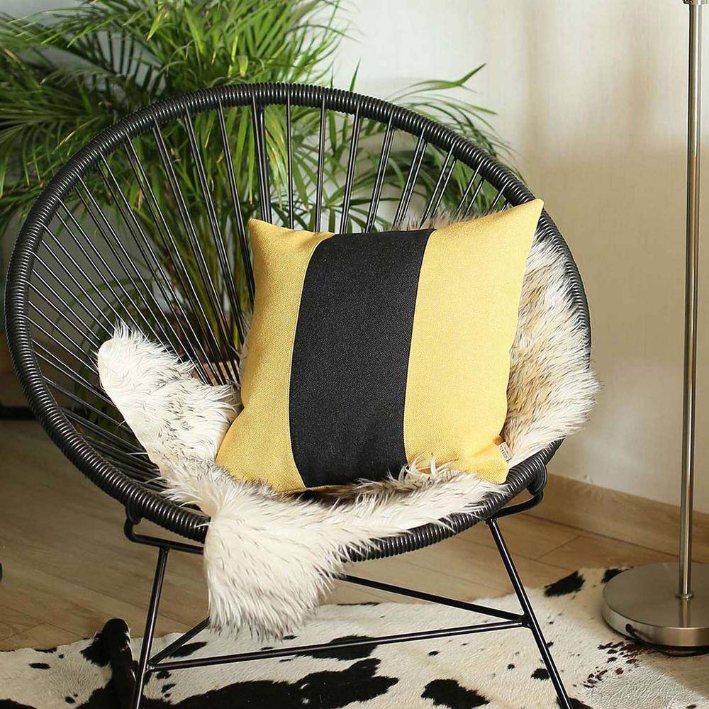 Yellow and Black Polyester Euro Throw Pillow Cover