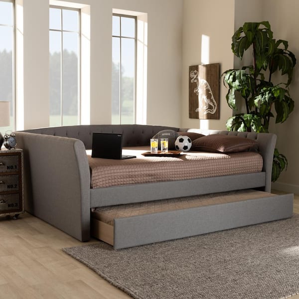 Baxton Studio Delora Light Gray Full Trundle Daybed 158 9662 HD