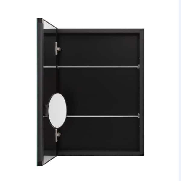 14 x 24 in. Black Bathroom Medicine Cabinet with 3X Magnifying Mirror, Soft-Close Hinges, and Adjustable