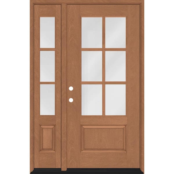 Steves & Sons Regency 51 in. x 80 in. 3/4-6 Lite Clear Glass RH AutumnWheat Stain Mahogany Fiberglass Prehung Front Door w/12in.SL