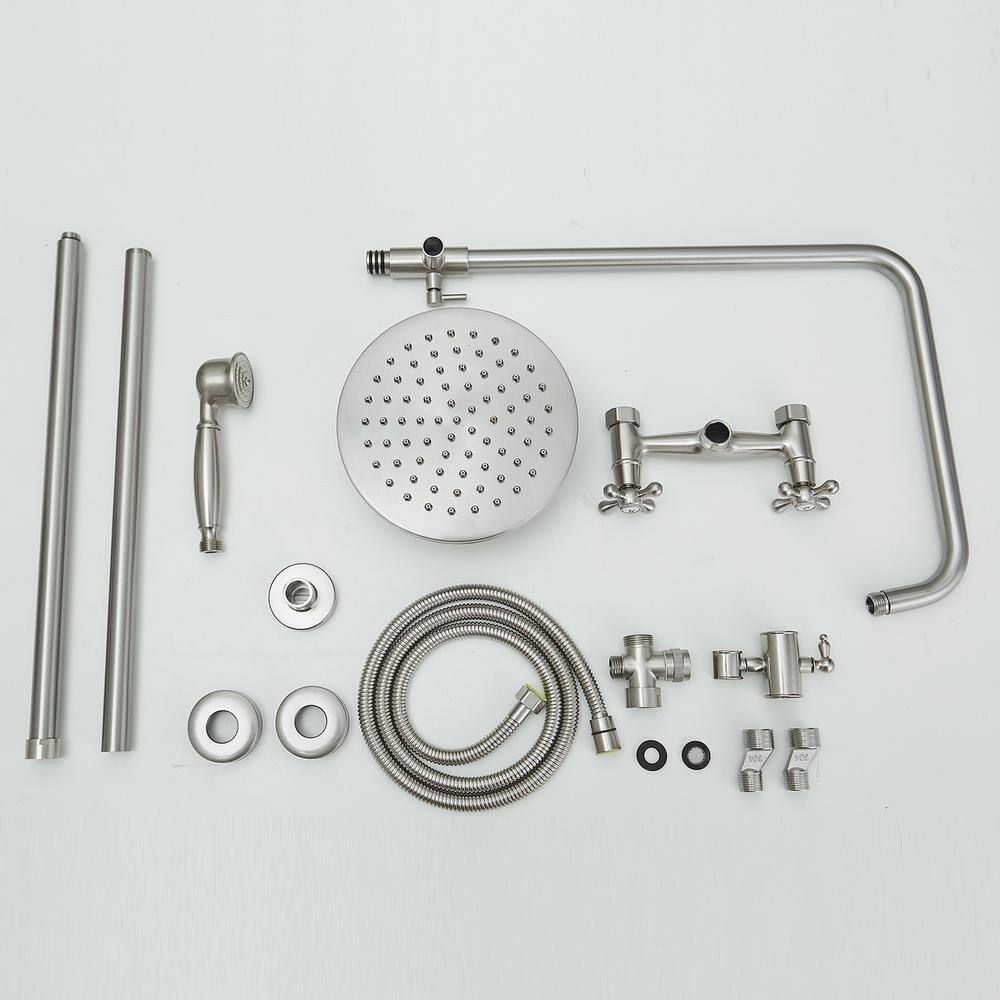 Adjustable Nickel Dual Head Rain Shower System with Handheld