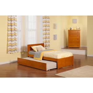 Orlando Brown Solid Wood Frame Twin Platform Bed with Footboard and Twin Trundle