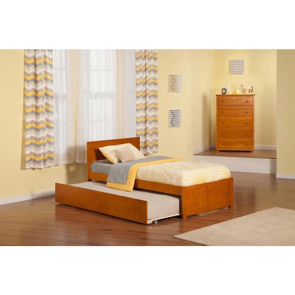 AFI Orlando Brown Solid Wood Frame Twin Platform Bed with Footboard and Twin Trundle