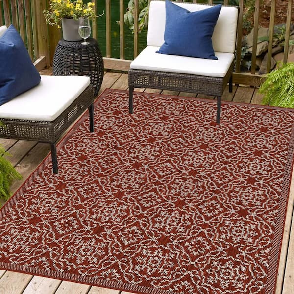 Eliza Red 5 ft. x 8 ft. Indoor/Outdoor Area Rug