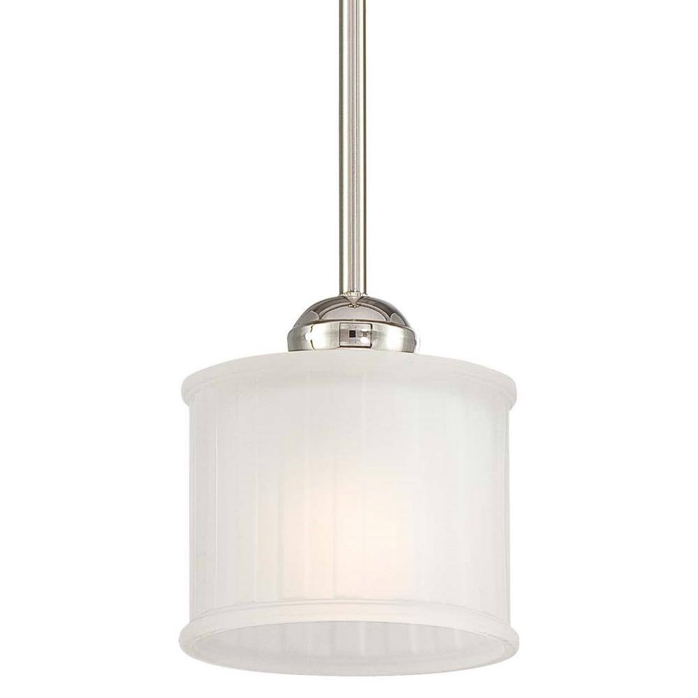 Transitional Mini Drum Pendant Light in Polished Nickel with Etched Glass