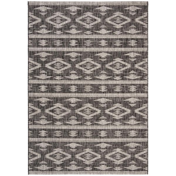 SAFAVIEH Courtyard Black/Gray 8 ft. x 10 ft. Geometric Striped Diamond Indoor/Outdoor Area Rug