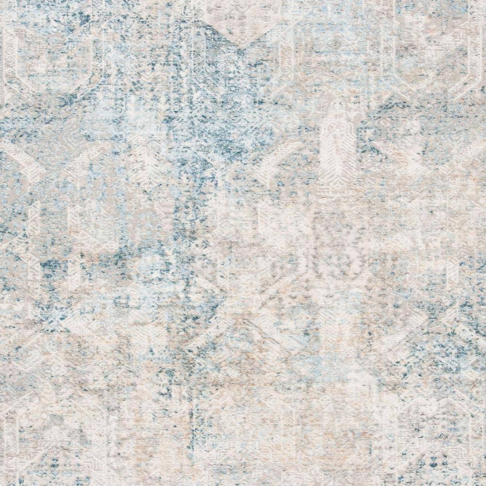 Gray and Blue Hand-Knotted Square Viscose Area Rug