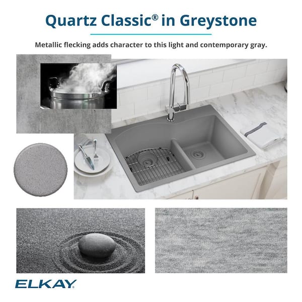 Elkay Quartz Classic Greystone Quartz 33 in. Equal Double Bowl