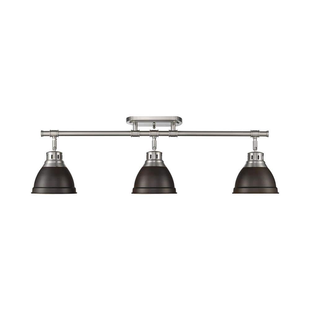Duncan 6.5 in. 3-Light Pewter Semi-Flush Mount with Bronze Shade and No Bulbs Included price history on PriceWatchPro