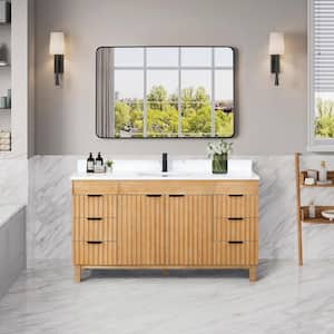 Palos 60 in.W x 22 in.D x 33.9 in.H Single Sink Bath Vanity in Fir Wood Brown with White GRain Stone Top