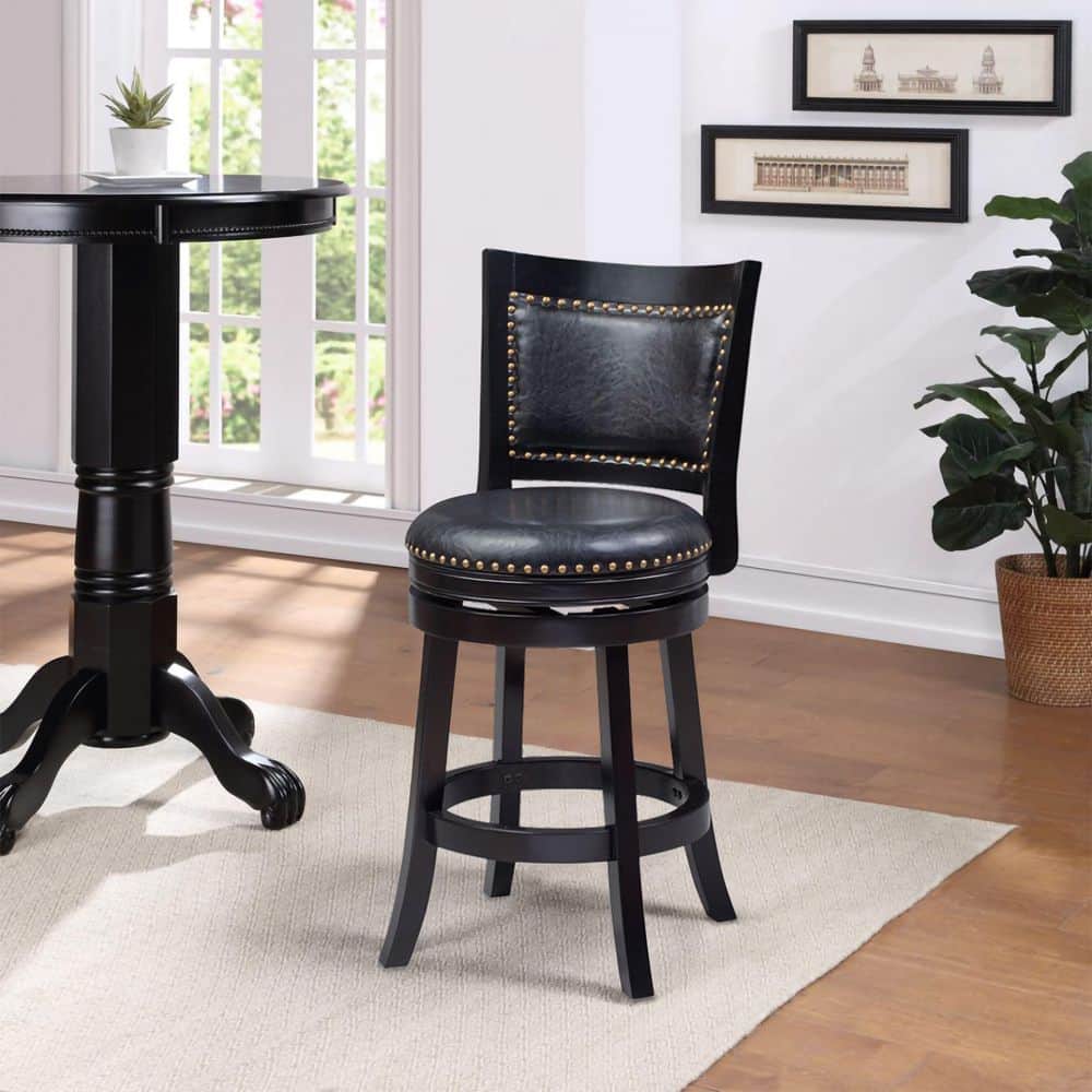 Bristol 24" Black Leather High-Back Swivel Counter Stool