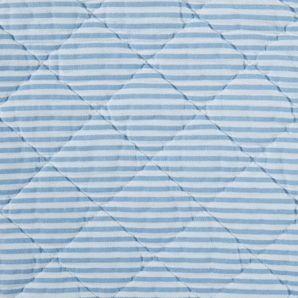 Oxford Stripe Blue Cotton Reversible King Quilt Set