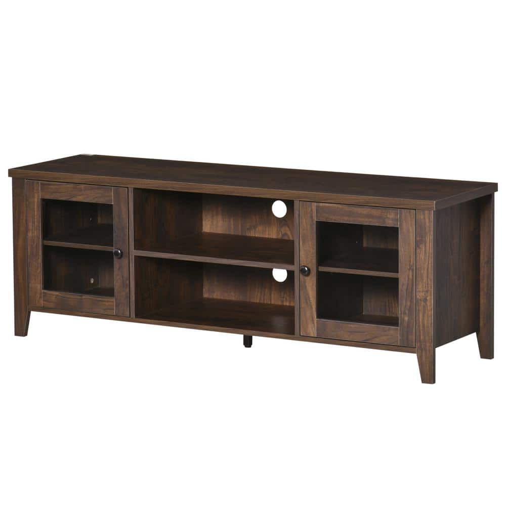 Modern Coffee Brown Wood TV Stand with Shelves and Cabinets